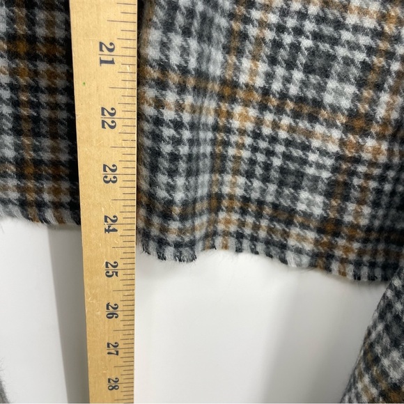 NWT Banana Republic, Wool Blend Fringed Checked blanket Scarf black brown gray - Picture 5 of 6